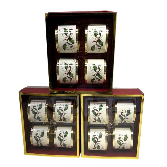 12 Lenox Hollies Berries Ribbon Nouveau 7312 Napkin Rings